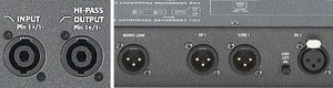 Anschlüsse Abb. links: passive Bassbox; Abb. rechts akt. Frequenzweiche