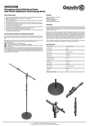 Gravity Ms 2322 B Microphone Stand Thomann Belgie