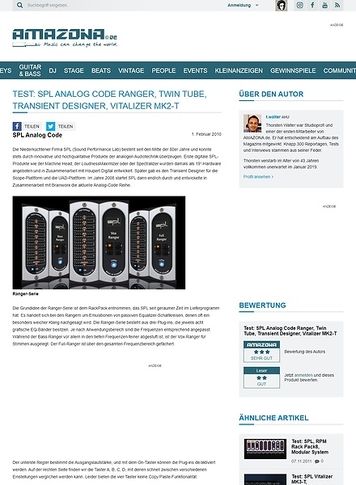 Amazona.de Test: SPL Analog Code Ranger, Twin Tube, Transient Designer, Vitalizer MK2-T Amazona.de Test: SPL Analog Code Ranger, Twin Tube, Transient Designer, Vitalizer MK2-T