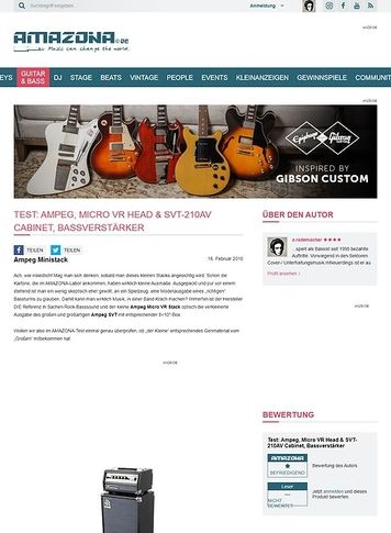 Amazona.de Test: Ampeg, Micro VR Head & SVT-210AV Cabinet, Bassverstärker Amazona.de Test: Ampeg, Micro VR Head & SVT-210AV Cabinet, Bassverstärker