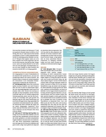 Sticks Sabian Ride Cymbals Neuheiten 2009 Sticks Sabian Ride Cymbals Neuheiten 2009