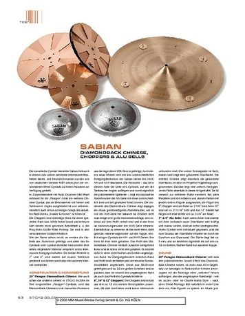 Sticks Sabian Diamondback Chinese, Choppers & Alu Bells Sticks Sabian Diamondback Chinese, Choppers & Alu Bells