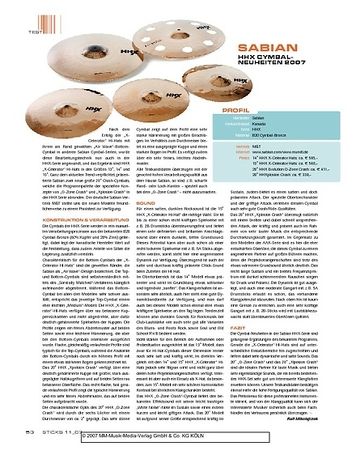 Sticks Sabian HHX Cymbal-Neuheiten 2007 Sticks Sabian HHX Cymbal-Neuheiten 2007