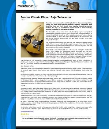 MusicRadar.com Fender Classic Player Baja Telecaster MusicRadar.com Fender Classic Player Baja Telecaster