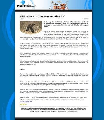 MusicRadar.com Zildjian K Custom Session Ride 20 MusicRadar.com Zildjian K Custom Session Ride 20