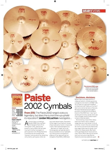 Rhythm Paiste 2002 Cymbals Rhythm Paiste 2002 Cymbals