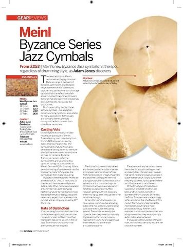 Rhythm Meinl Byzance Series Jazz Cymbals Rhythm Meinl Byzance Series Jazz Cymbals