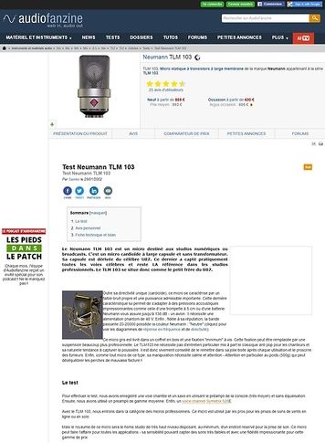 Audiofanzine.com Neumann TLM 103 Audiofanzine.com Neumann TLM 103