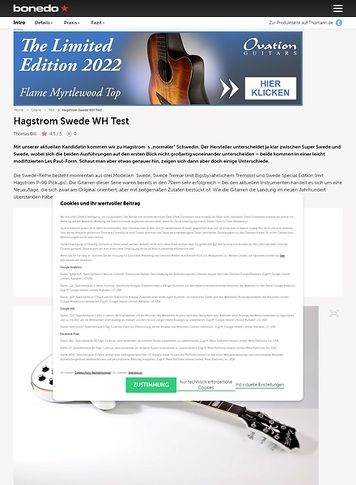 Bonedo.de Hagstrom Swede WH Bonedo.de Hagstrom Swede WH