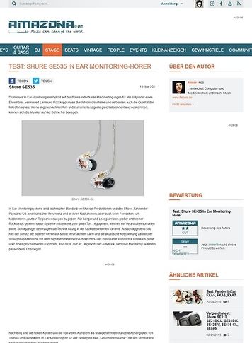 Amazona.de Test: Shure SE535 In Ear Monitoring-Hörer Amazona.de Test: Shure SE535 In Ear Monitoring-Hörer