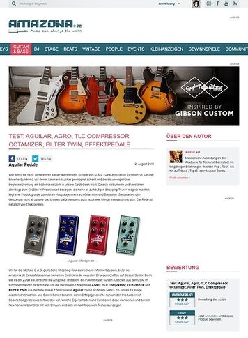 Amazona.de Test: Aguilar, Agro, TLC Compressor, Octamizer, Filter Twin, Effektpedale Amazona.de Test: Aguilar, Agro, TLC Compressor, Octamizer, Filter Twin, Effektpedale