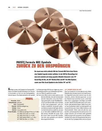 Sticks Paiste Formula 602 Cymbals Sticks Paiste Formula 602 Cymbals