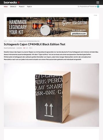 Bonedo.de Schlagwerk Cajon CP404BLK Black Edition Bonedo.de Schlagwerk Cajon CP404BLK Black Edition