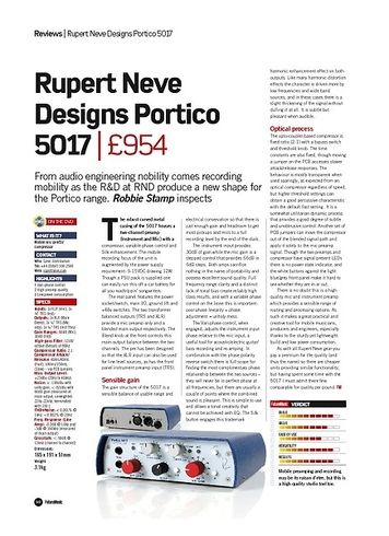 Future Music Rupert Neve Designs Portico 5017 Future Music Rupert Neve Designs Portico 5017