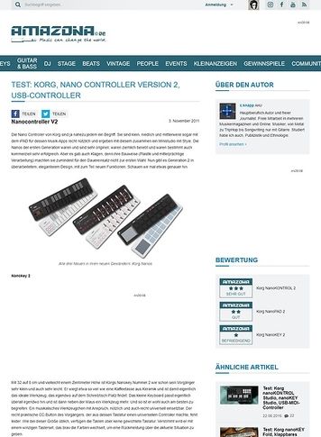 Amazona.de Test: Korg, Nano Controller Version 2, USB-Controller Amazona.de Test: Korg, Nano Controller Version 2, USB-Controller