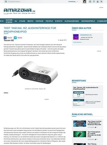 Amazona.de Test: Tascam, iXZ, Audiointerface für iPad/iPhone/iPod Amazona.de Test: Tascam, iXZ, Audiointerface für iPad/iPhone/iPod