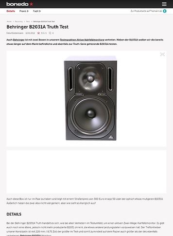 Bonedo.de Behringer B2031A Truth Bonedo.de Behringer B2031A Truth