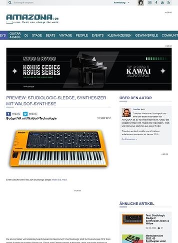 Amazona.de Preview: Studiologic Sledge, Synthesizer mit Waldof-Synthese Amazona.de Preview: Studiologic Sledge, Synthesizer mit Waldof-Synthese
