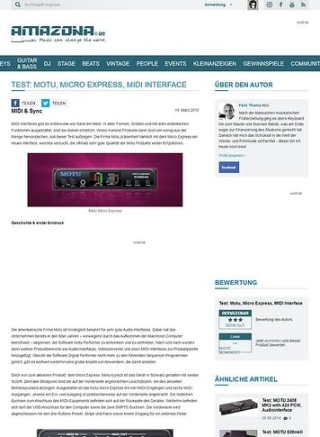 Amazona.de Test: Motu, Micro Express, MIDI Interface Amazona.de Test: Motu, Micro Express, MIDI Interface