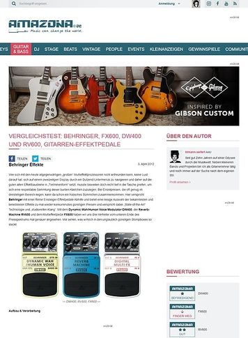 Amazona.de Vergleichstest: Behringer, FX600, DW400 und RV600, Gitarren-Effektpedale Amazona.de Vergleichstest: Behringer, FX600, DW400 und RV600, Gitarren-Effektpedale