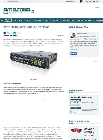 Amazona.de Test: Motu, 4 Pre, Audio-Interface Amazona.de Test: Motu, 4 Pre, Audio-Interface