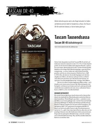 Sound & Recording Tascam DR-40: Aufnahmegerät Sound & Recording Tascam DR-40: Aufnahmegerät