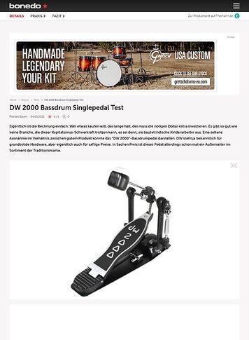 Bonedo.de DW 2000 Bassdrum Singlepedal Bonedo.de DW 2000 Bassdrum Singlepedal