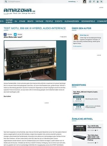 Amazona.de Test: Motu, 896 mk III Hybrid, Audio-Interface Amazona.de Test: Motu, 896 mk III Hybrid, Audio-Interface