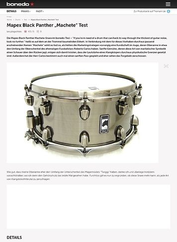 Bonedo.de Mapex Black Panther Snare "Machete" Bonedo.de Mapex Black Panther Snare "Machete"