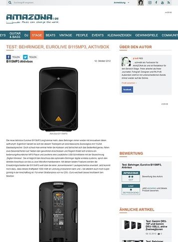 Amazona.de Test: Behringer, Eurolive B115MP3, Aktivbox Amazona.de Test: Behringer, Eurolive B115MP3, Aktivbox
