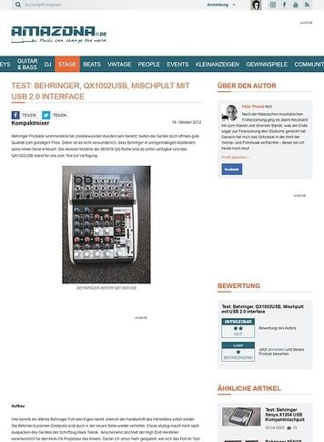 Amazona.de Test: Behringer, QX1002USB, Mischpult mit USB 2.0 Interface Amazona.de Test: Behringer, QX1002USB, Mischpult mit USB 2.0 Interface
