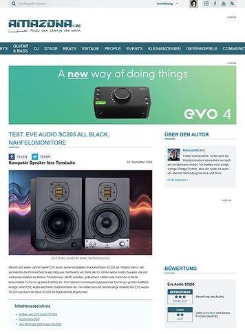 Amazona.de Test: EVE-Audio, SC 205, aktive Studiomonitore Amazona.de Test: EVE-Audio, SC 205, aktive Studiomonitore