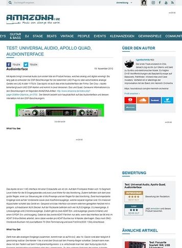 Amazona.de Test: Universal Audio, Apollo Quad, Audiointerface Amazona.de Test: Universal Audio, Apollo Quad, Audiointerface