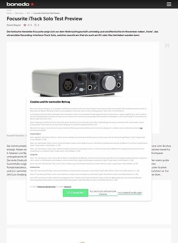 Bonedo.de Test Preview: Focusrite iTrack Solo Bonedo.de Test Preview: Focusrite iTrack Solo