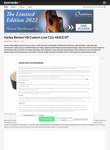 Bonedo.de Harley Benton HB Custom Line CLG-414CE NT Bonedo.de Harley Benton HB Custom Line CLG-414CE NT