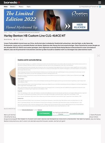 Bonedo.de Harley Benton HB Custom Line CLG-414CE NT Bonedo.de Harley Benton HB Custom Line CLG-414CE NT