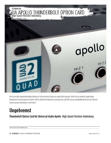 Sound & Recording Thunderbolt Option Card für Universal Audio Apollo - High-Speed-Rechner-Anbindung Sound & Recording Thunderbolt Option Card für Universal Audio Apollo - High-Speed-Rechner-Anbindung