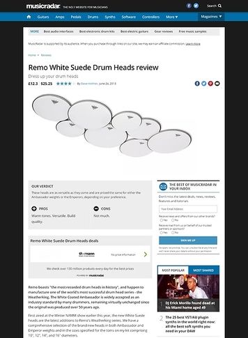 MusicRadar.com Remo White Suede Drum Heads MusicRadar.com Remo White Suede Drum Heads