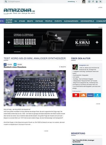 Amazona.de Test: Korg MS20 Mini, Analoger Synthesizer Amazona.de Test: Korg MS20 Mini, Analoger Synthesizer