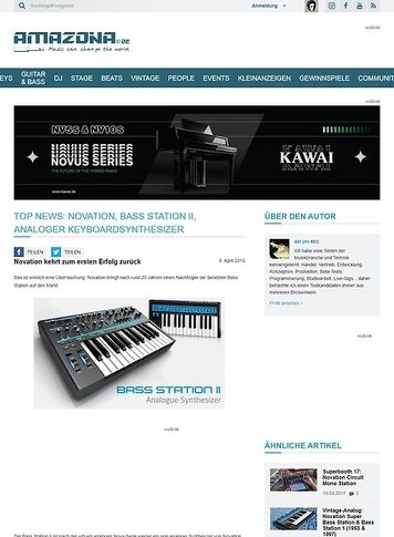 Amazona.de Top News: Novation, Bass Station II, Analoger Keyboardsynthesizer Amazona.de Top News: Novation, Bass Station II, Analoger Keyboardsynthesizer