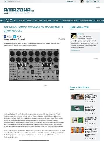 Amazona.de Top News: Jomox, ModBase 09, Mod.Brane 11, Drum-Module Amazona.de Top News: Jomox, ModBase 09, Mod.Brane 11, Drum-Module