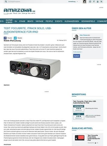 Amazona.de Test: Focusrite, iTrack Solo, USB-Audiointerface für iPad Amazona.de Test: Focusrite, iTrack Solo, USB-Audiointerface für iPad