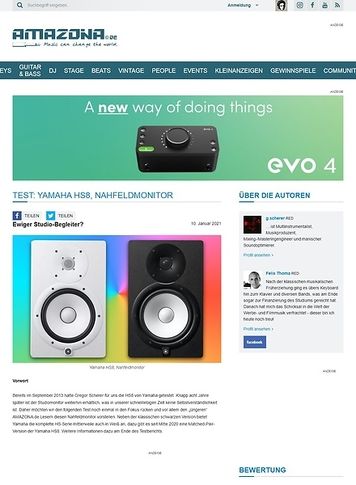 Amazona.de Test: Yamaha HS8, Studiomonitore Amazona.de Test: Yamaha HS8, Studiomonitore