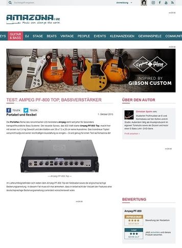 Amazona.de Test: Ampeg PF-800 Top, Bassverstärker Amazona.de Test: Ampeg PF-800 Top, Bassverstärker