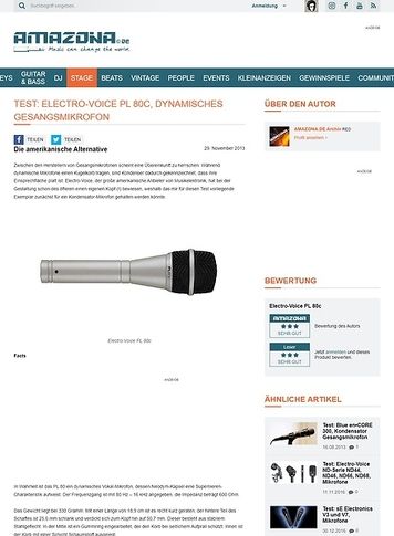 Amazona.de Test: Electro-Voice PL 80c, dynamisches Gesangsmikrofon Amazona.de Test: Electro-Voice PL 80c, dynamisches Gesangsmikrofon