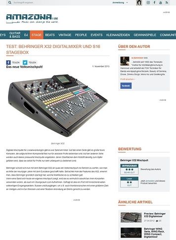 Amazona.de Behringer X32 Digitalmixer und S16 Stagebox Amazona.de Behringer X32 Digitalmixer und S16 Stagebox