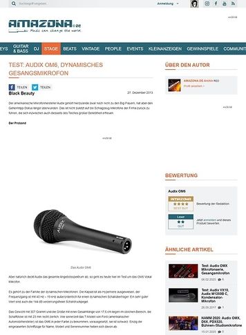 Amazona.de Test: Audix OM6, dynamisches Gesangsmikrofon Amazona.de Test: Audix OM6, dynamisches Gesangsmikrofon