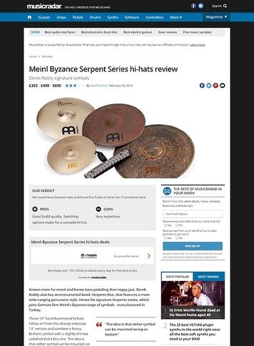 MusicRadar.com Meinl Byzance Serpent Series hi-hats MusicRadar.com Meinl Byzance Serpent Series hi-hats