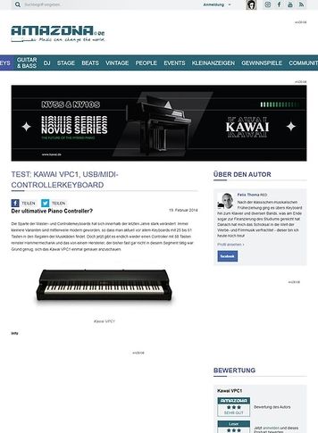 Amazona.de Test: Kawai VPC1, USB/MIDI-Controllerkeyboard Amazona.de Test: Kawai VPC1, USB/MIDI-Controllerkeyboard