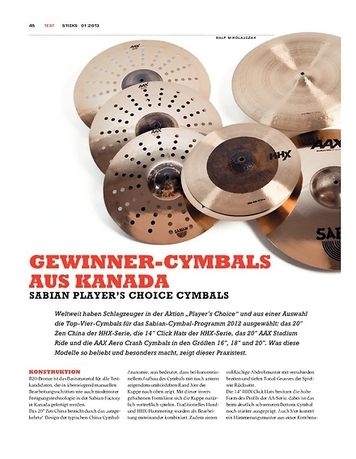 Sticks Sabian Player's Choice Cymbals Sticks Sabian Player's Choice Cymbals